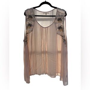 Solitaire Anthropologie Light Pink Embroidered Tank Blouse- 3X